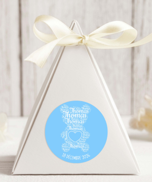 Nounours Autocollant, Rond, Police blanc , 3 Formats, 3 Quantités, Couleur Bleue BB.
