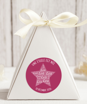 Etoile Autocollant, Rond, Police blanc, 3 Formats, 3 Quantités, Couleur Bordeaux