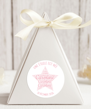 Etoile Autocollant, Rond, Police blanc, 3 Formats, 3 Quantités, Couleur Rose BB