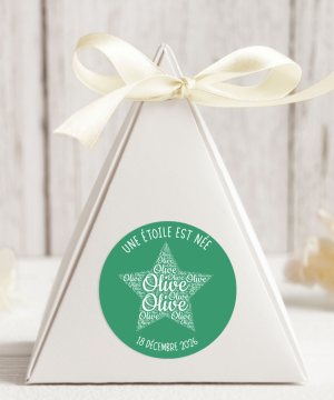 Etoile Autocollant, Rond, Police blanc, 3 Formats, 3 Quantités, Couleur Olive