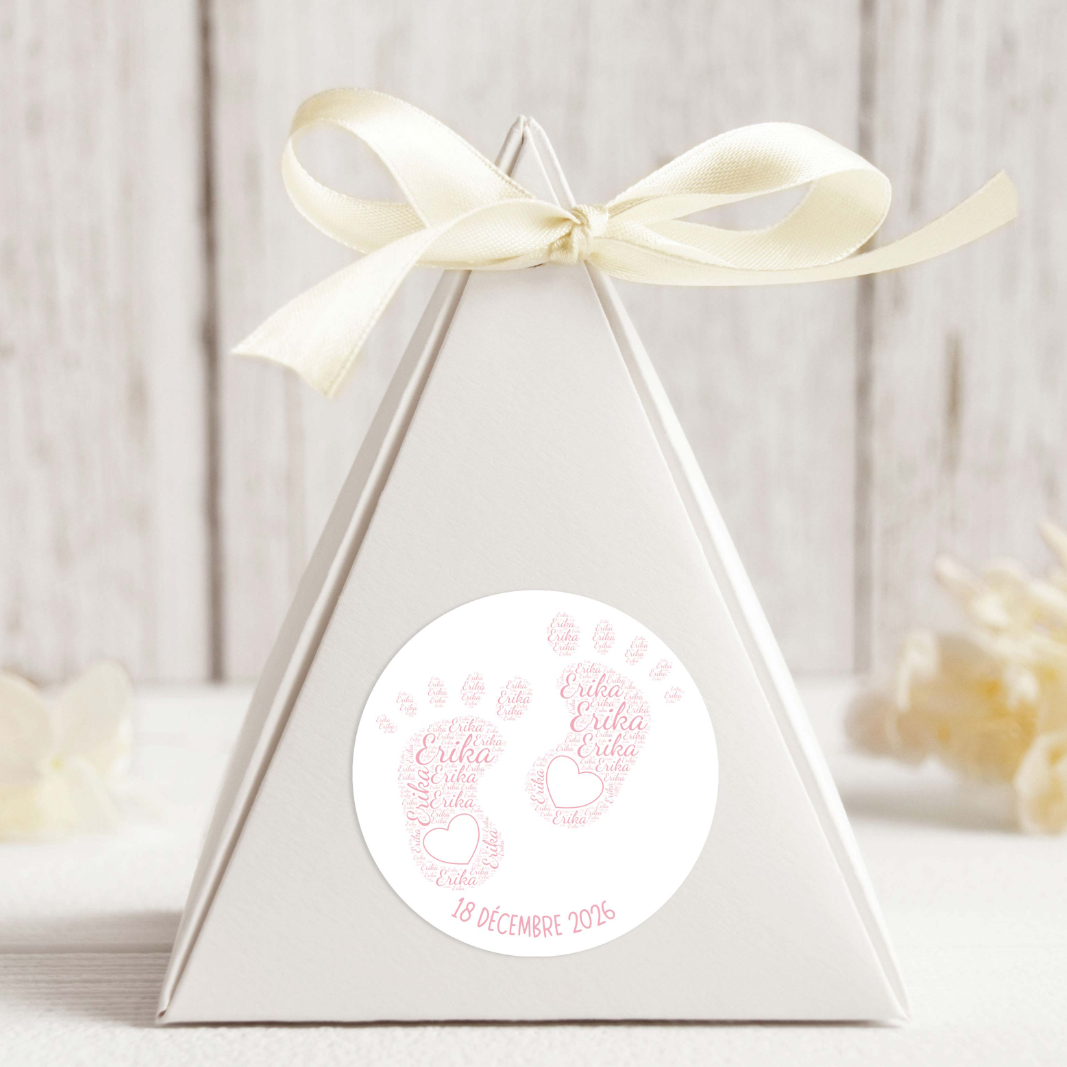 Petit Pieds Autocollant, Rond, 3 Formats, 3 Quantités, Couleur Rose BB