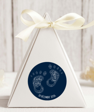 Petit Pieds Autocollant, Rond, Police blanc, 3 Formats, 3 Quantités, Couleur Marine