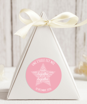 Etoile Autocollant, Rond, Police blanc, 3 Formats, 3 Quantités, Couleur Rose BB
